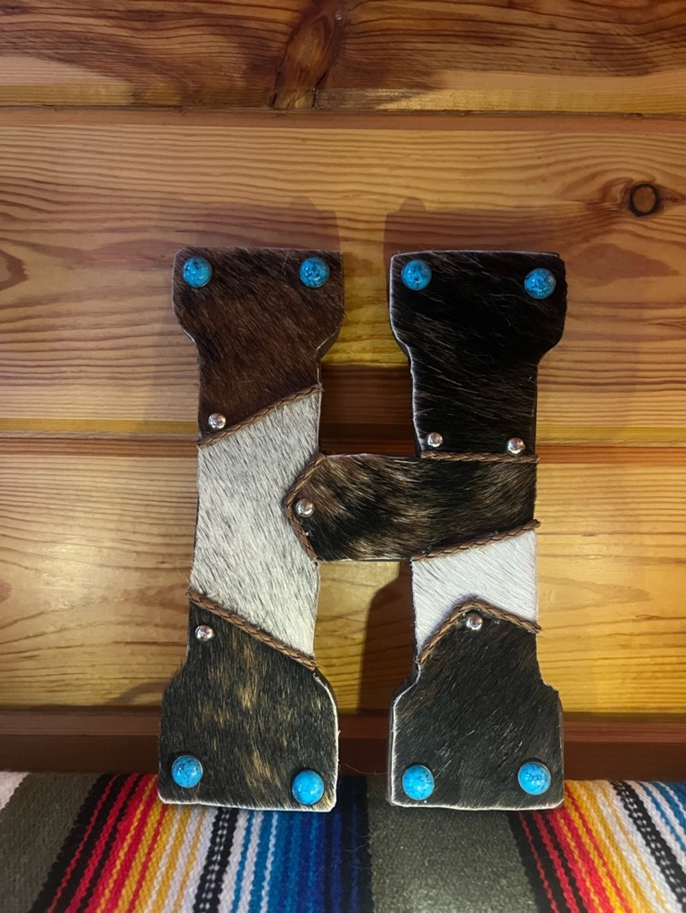 Western letter H wall decor real cowhide